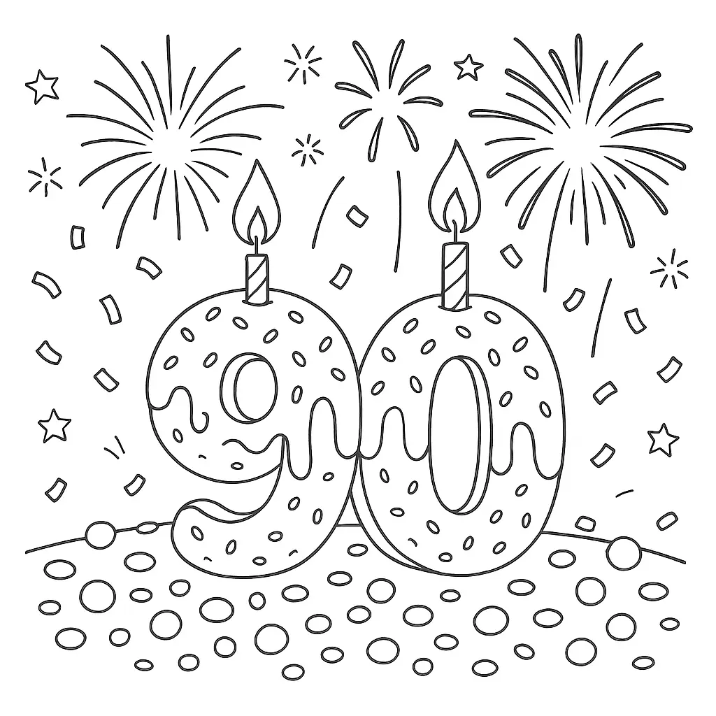 Festive Ninety – Coloring Page with Icing & Decor