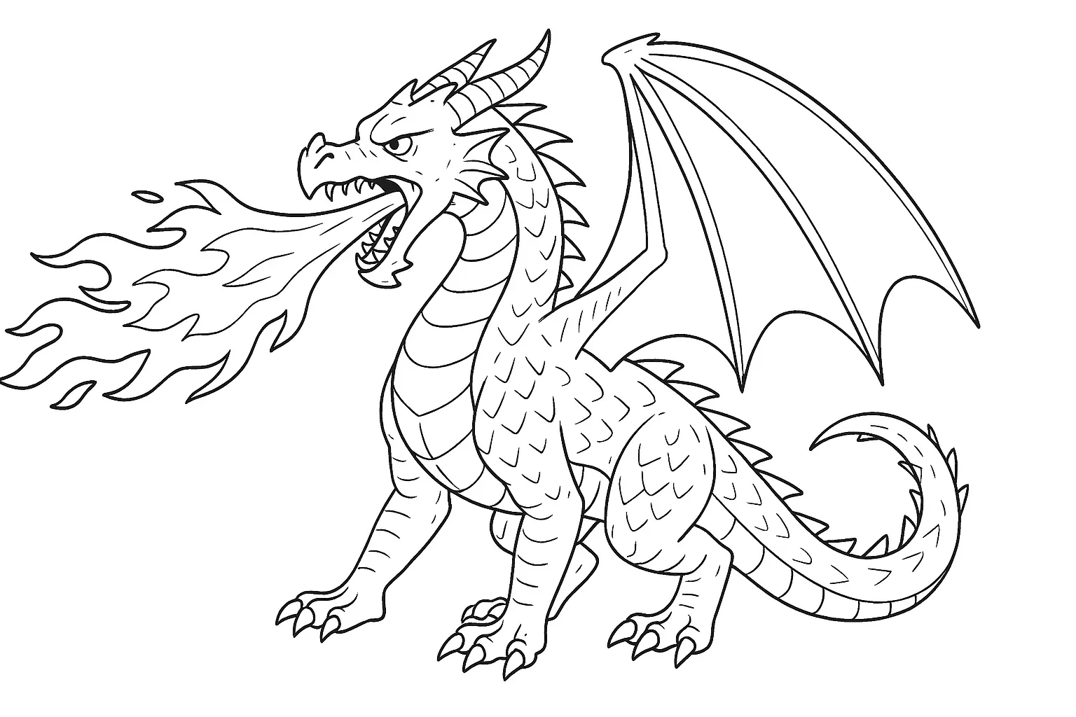 Fire-Breathing Dragon Coloring Page – Creative Template