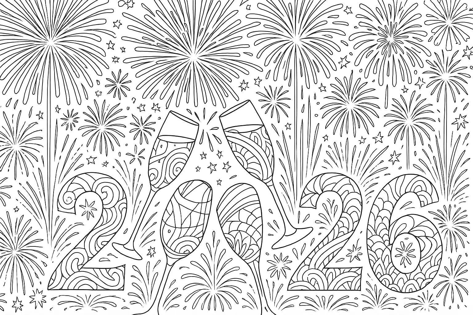 Fireworks 2026 with Champagne Glasses