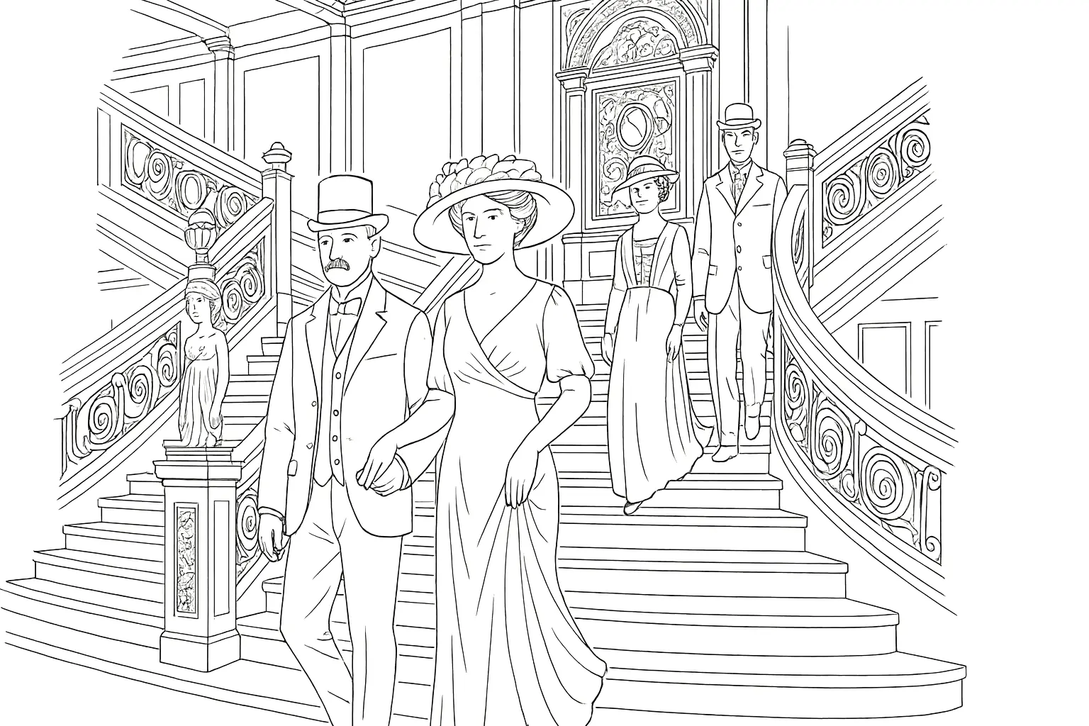First Class on the Titanic – Staircase Coloring Page