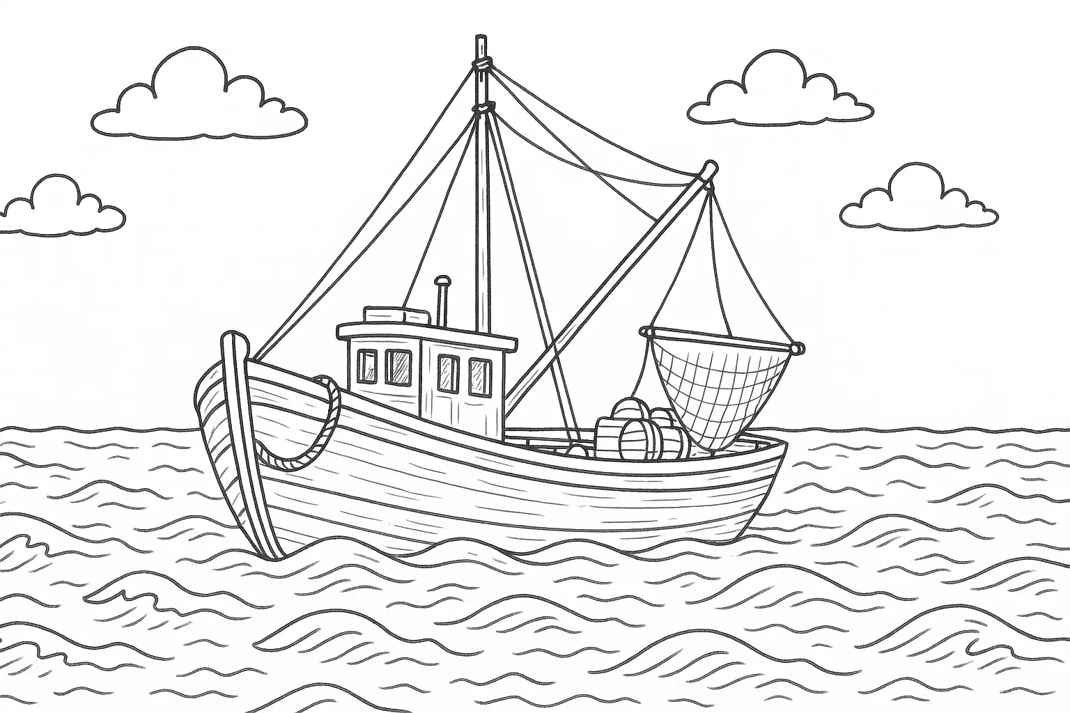 Fishing Boat Motif for Creative Coloring Fun