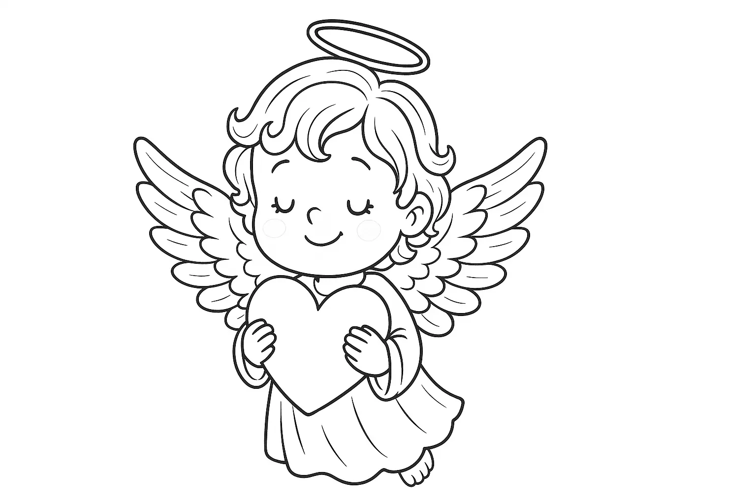 Flying Angel with Heart – Heartfelt Coloring Page