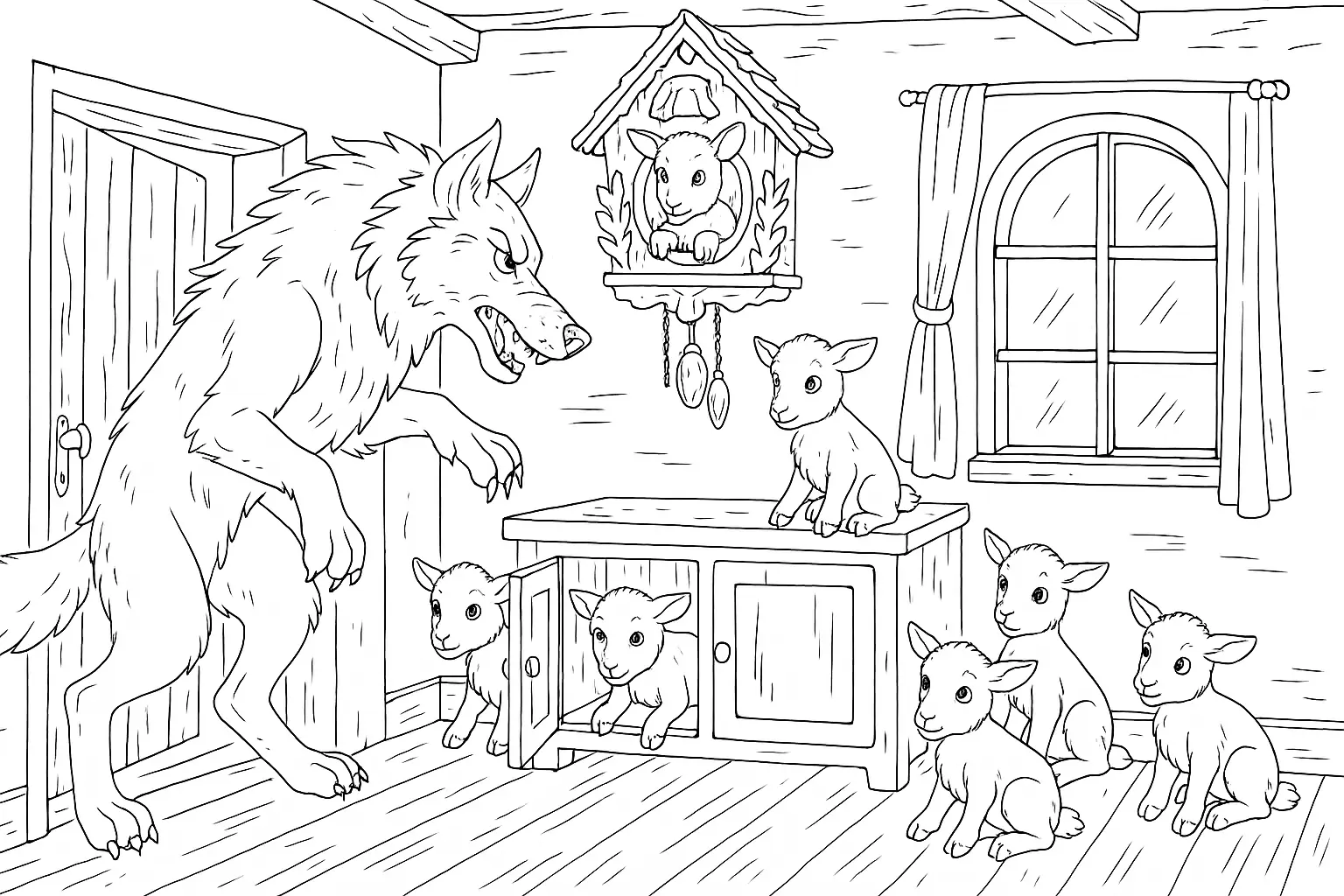 Free Coloring Page: The Wolf and the Seven Little Kids