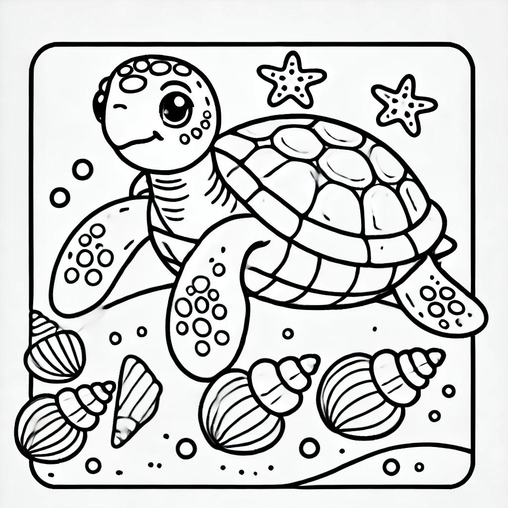 Free coloring page turtle with shells for creative kids