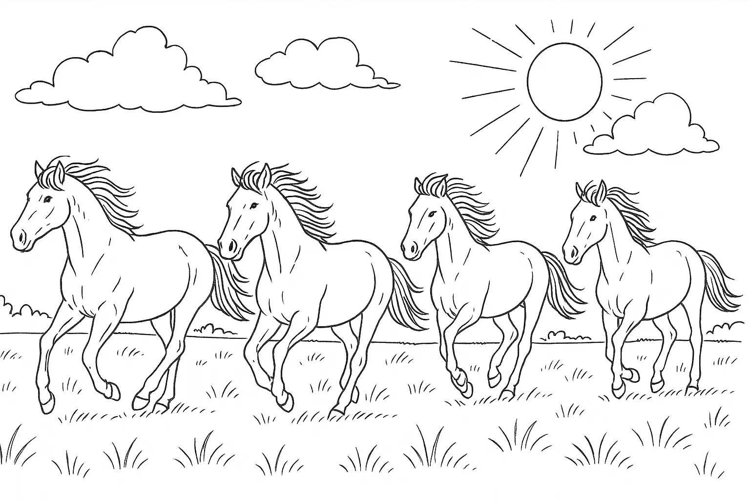 Galloping Horses Coloring Page – PDF for Kids