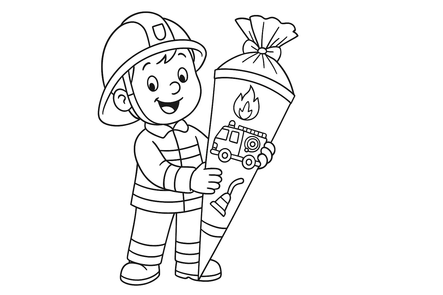 Get the Firefighter Kid with School Cone – Coloring Page