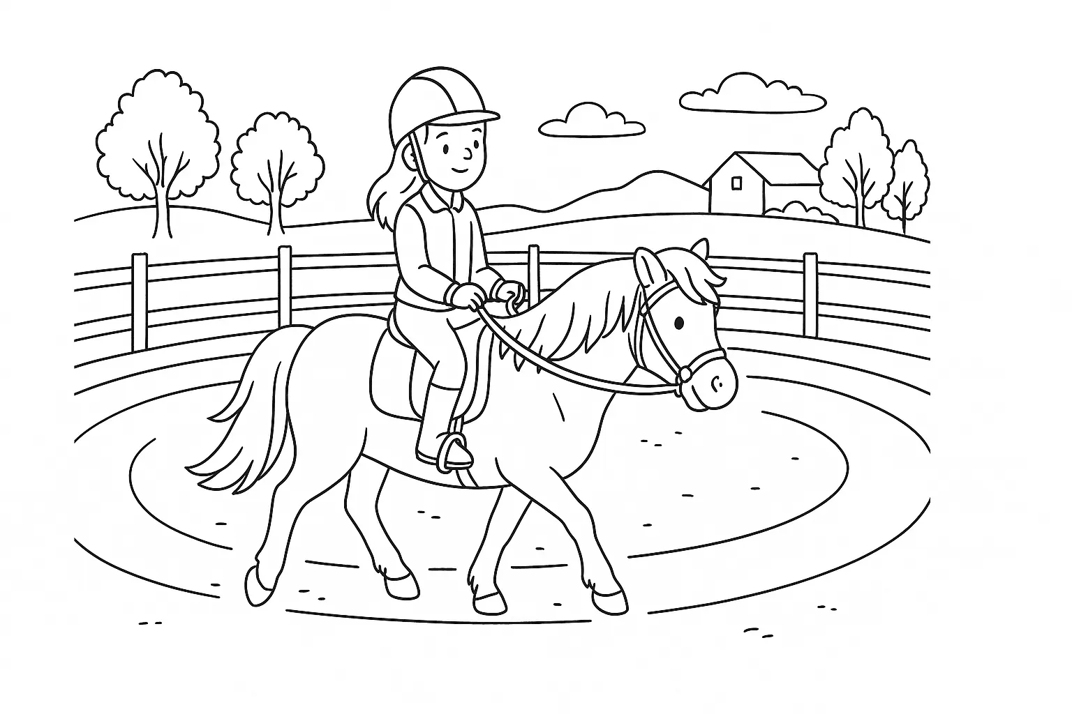 Girl Riding – Free Horse Coloring Page