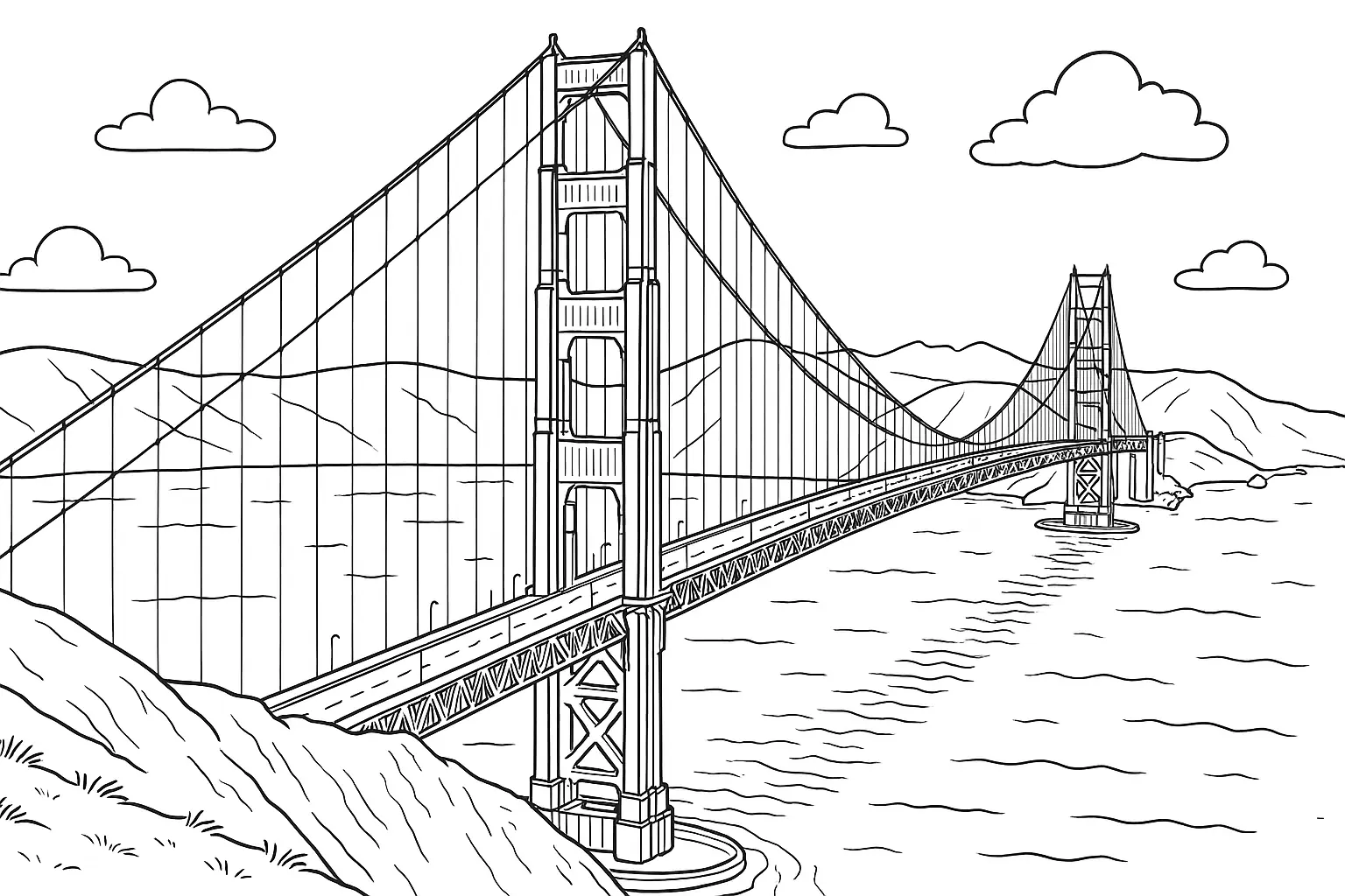 Golden Gate Bridge Coloring Page – Free Printable Template
