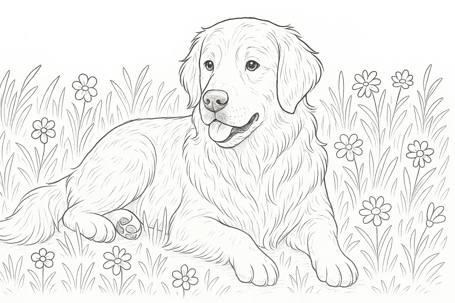 Golden Retriever on a Flower Meadow
