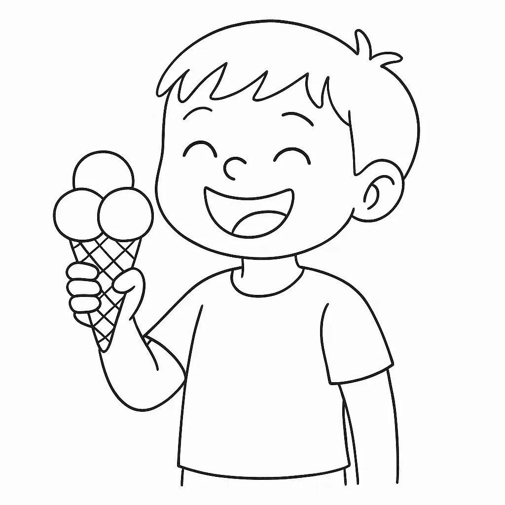 Happy Child with Delicious Ice Cream