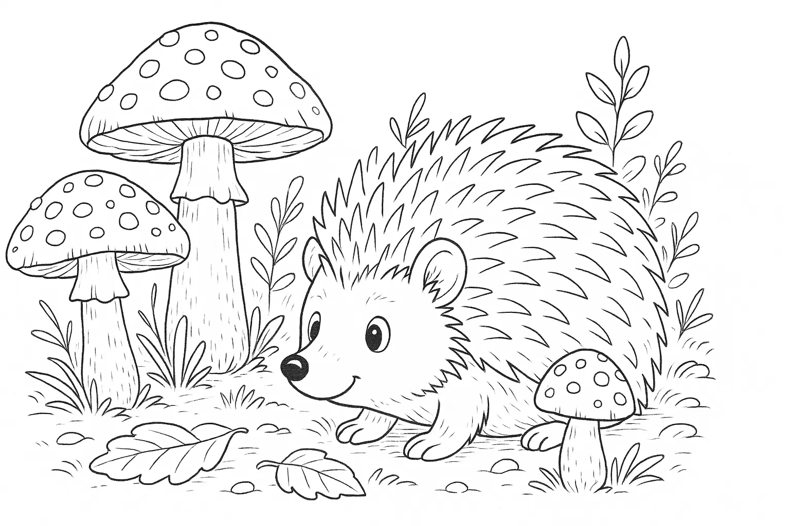 Hedgehog in the Woods – Autumn Coloring Page