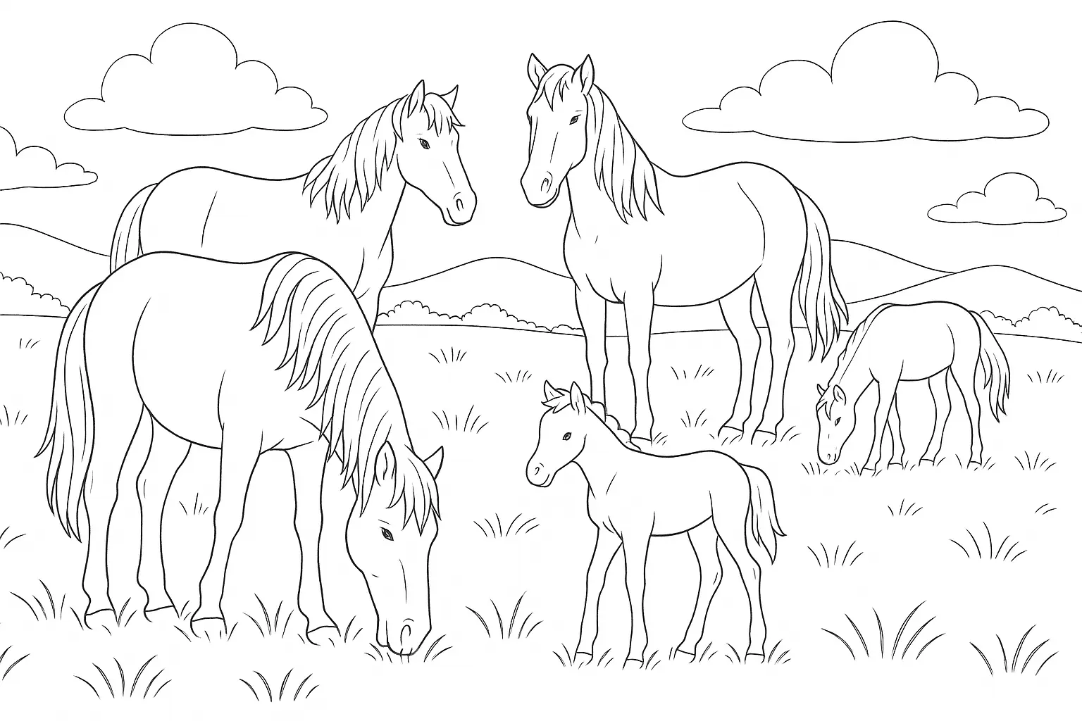 Herd of Horses on a Meadow