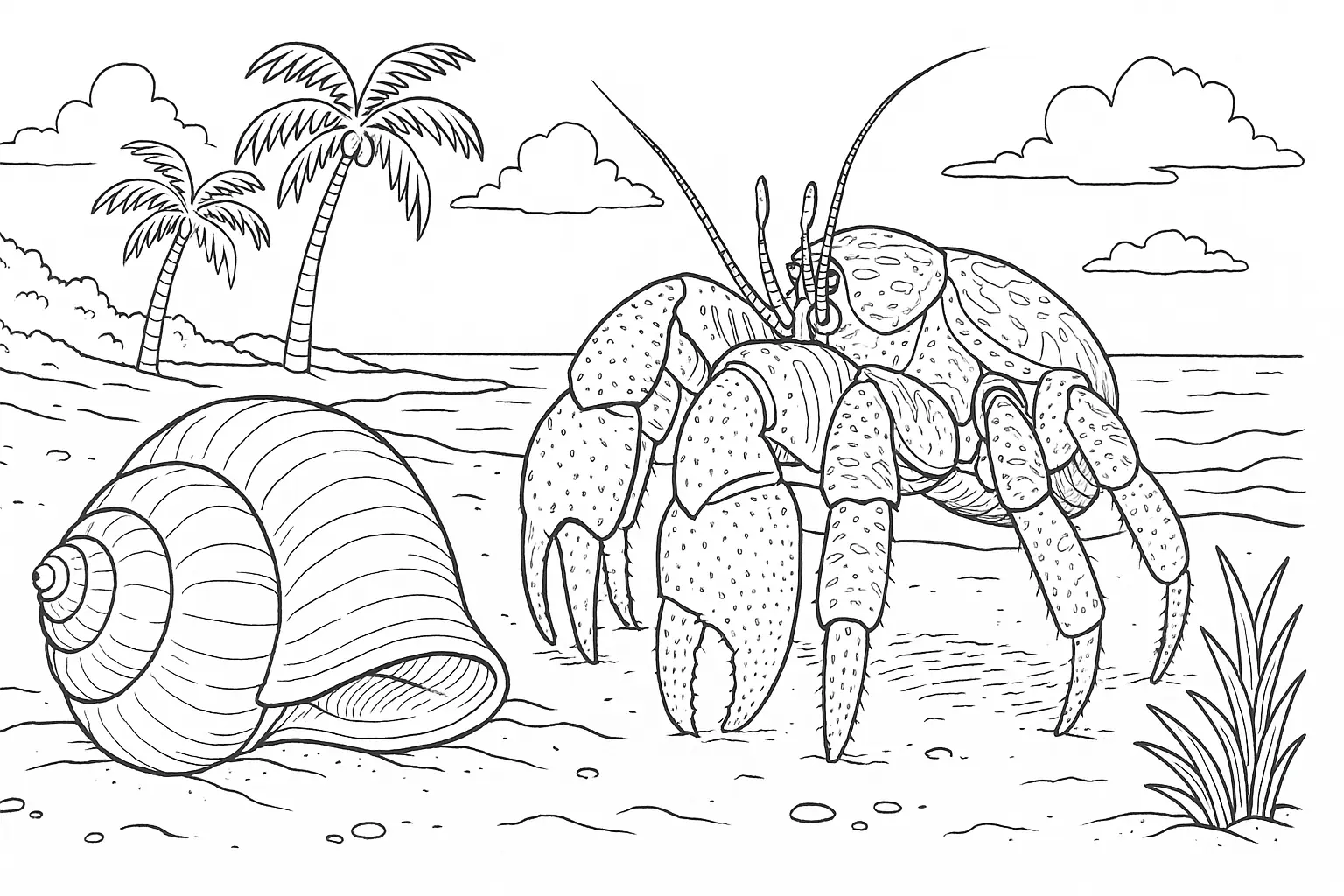 Hermit Crab on the Beach – Maritime Coloring Page