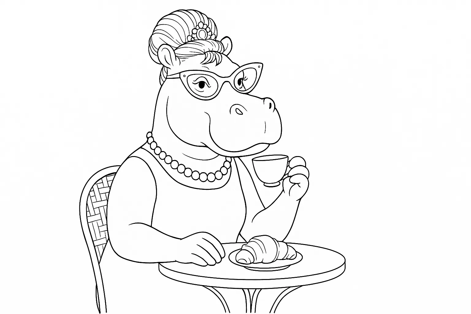 Hippo Lady at Breakfast – Coloring Page with Style