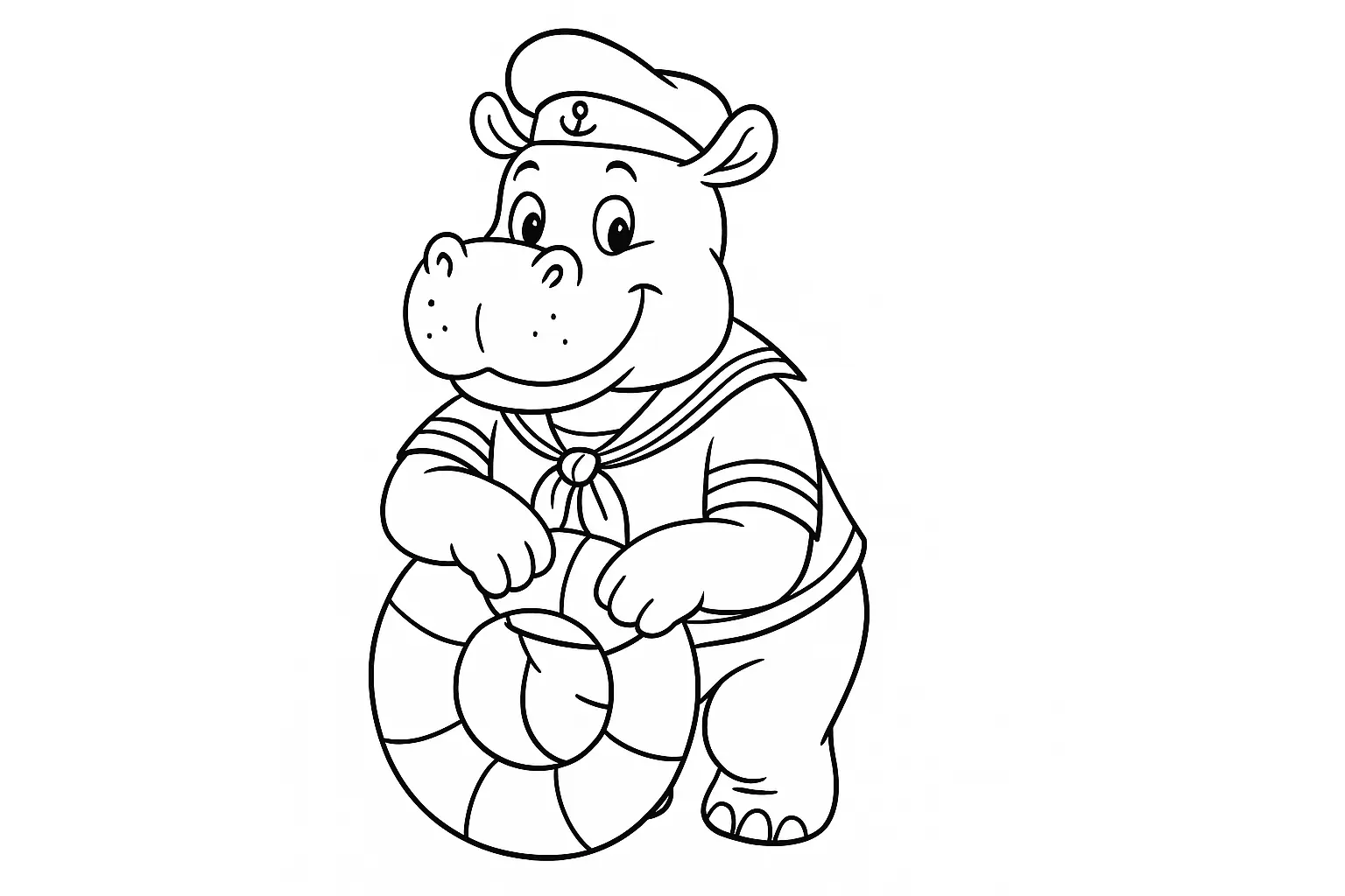 Hippo with Lifebuoy: Free PDF Coloring Page for Kids
