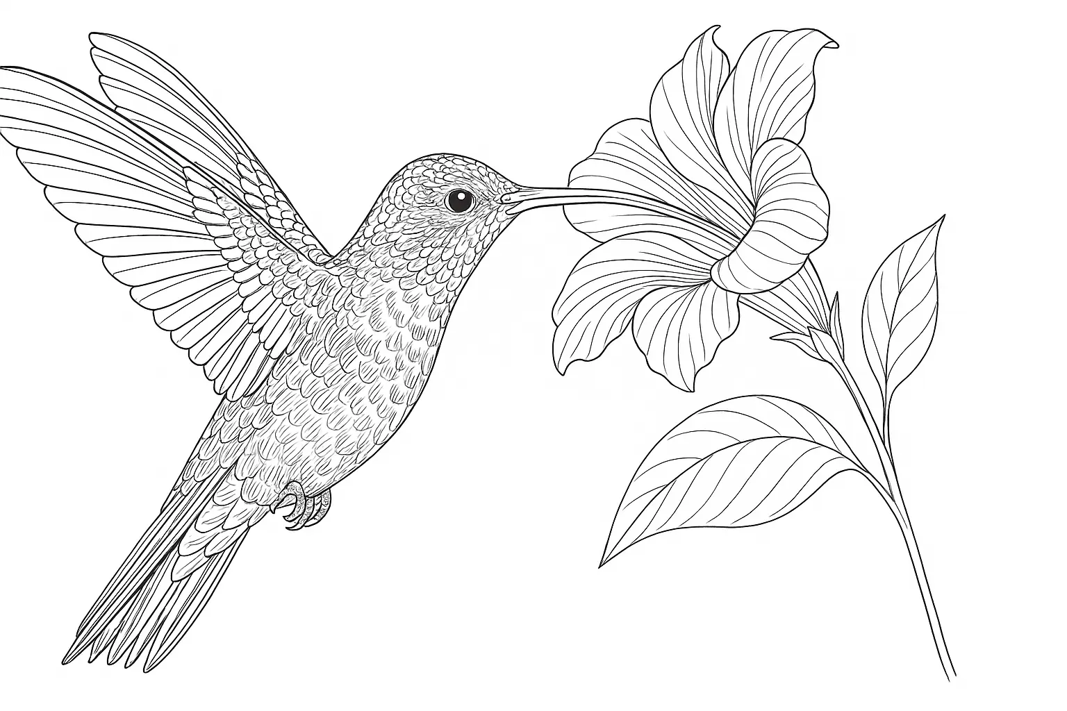 Hummingbird at a Flower – Coloring Page PDF to Print
