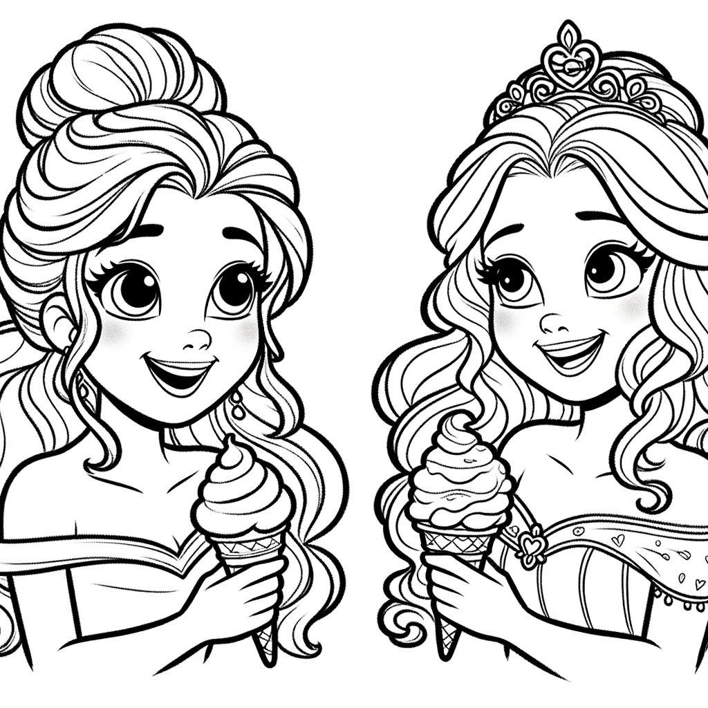 Joyful Princesses with Ice Cream for Exuberant Coloring Fun
