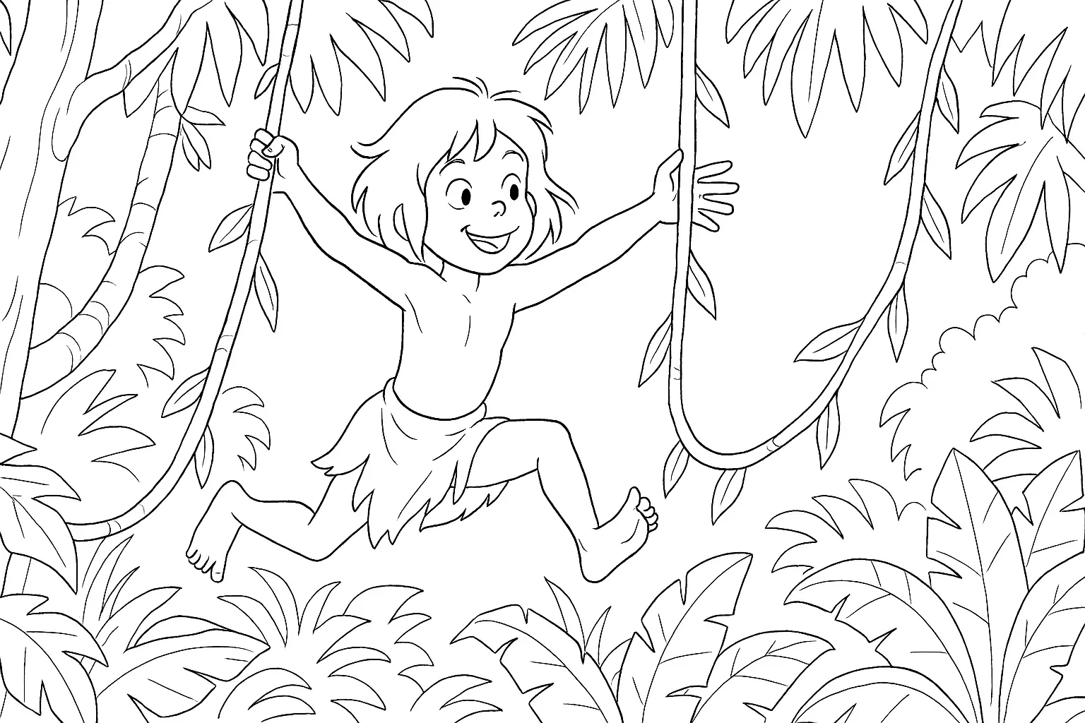 Jungle Boy on Vines – Coloring Page for Wild Adventures