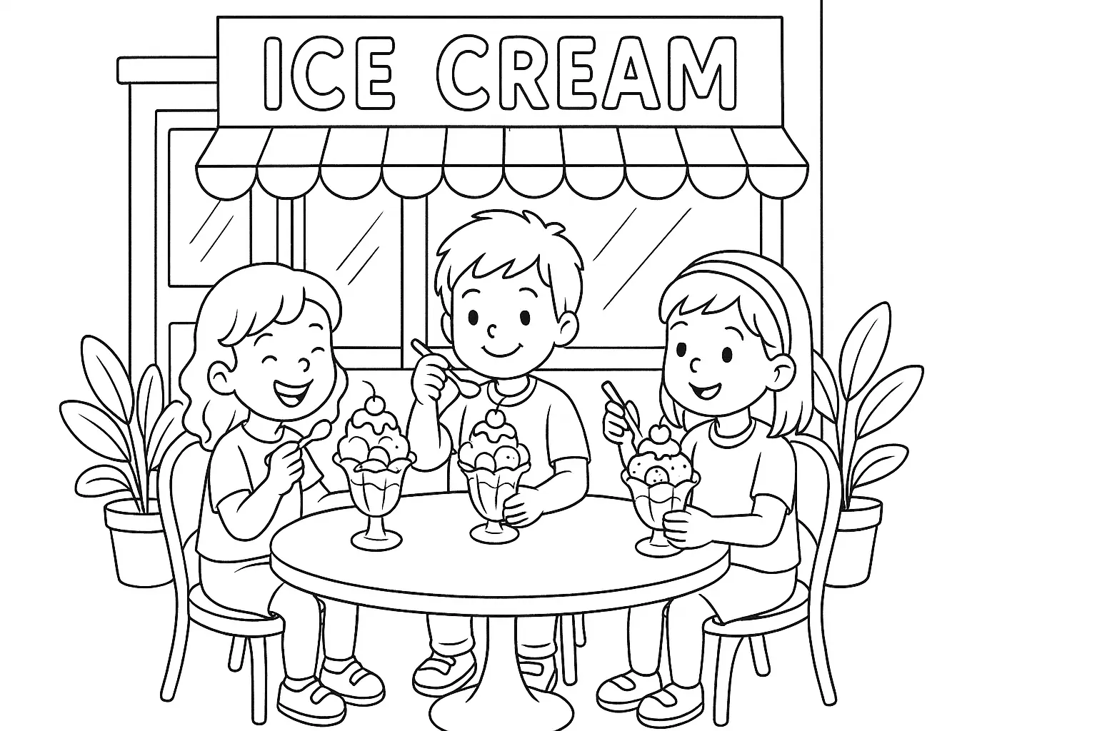 Kids Eating Ice Cream – Creative Summer Coloring Page