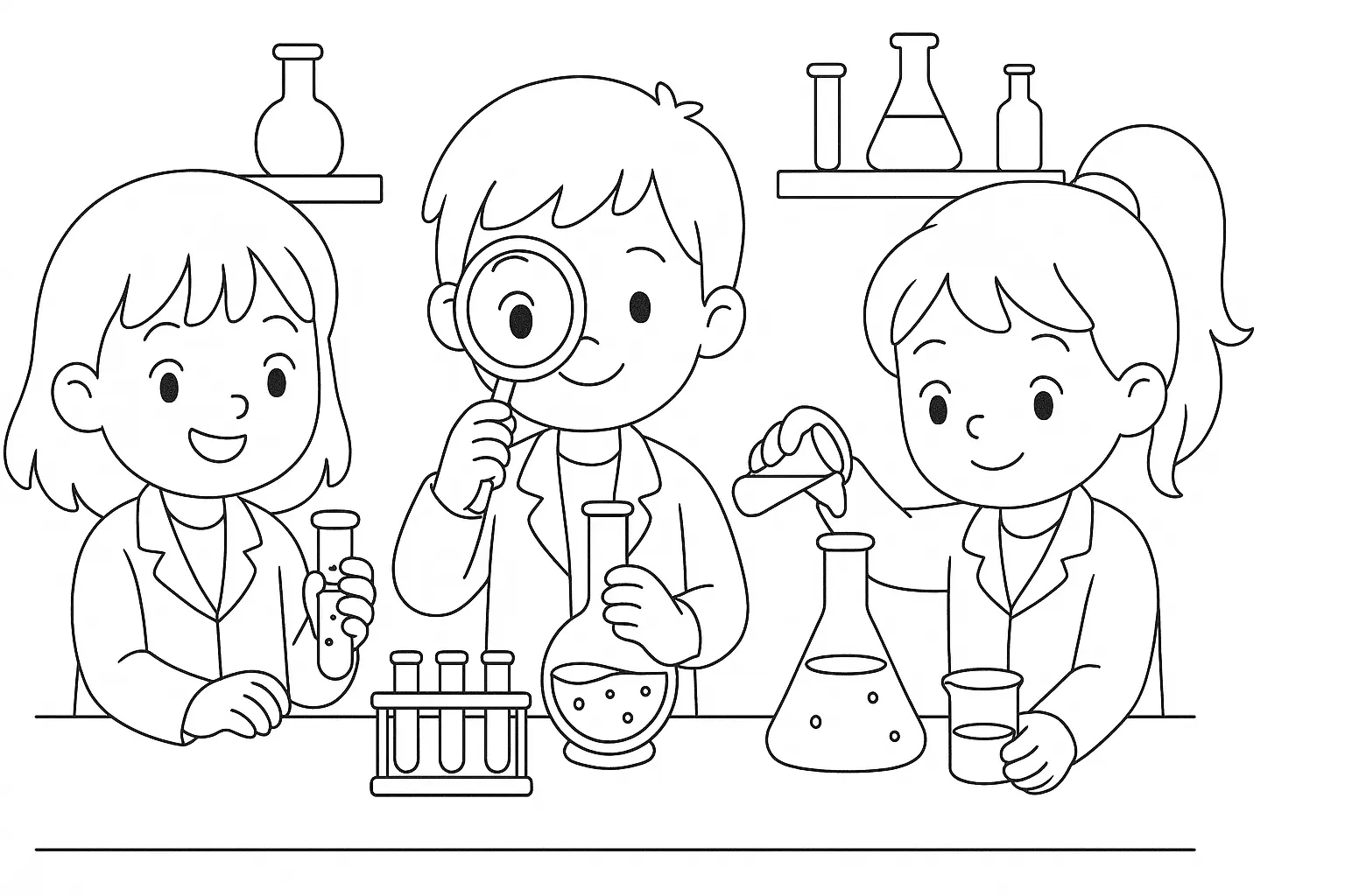 Kids Experimenting Coloring Page – Free A4 Template to Print