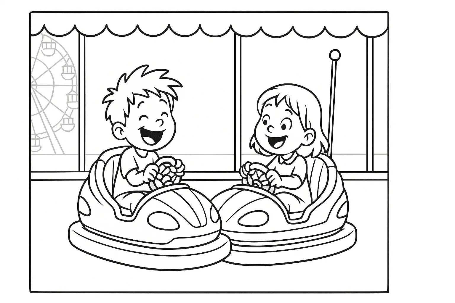 Kids in Bumper Cars – Free Fairground Coloring Page