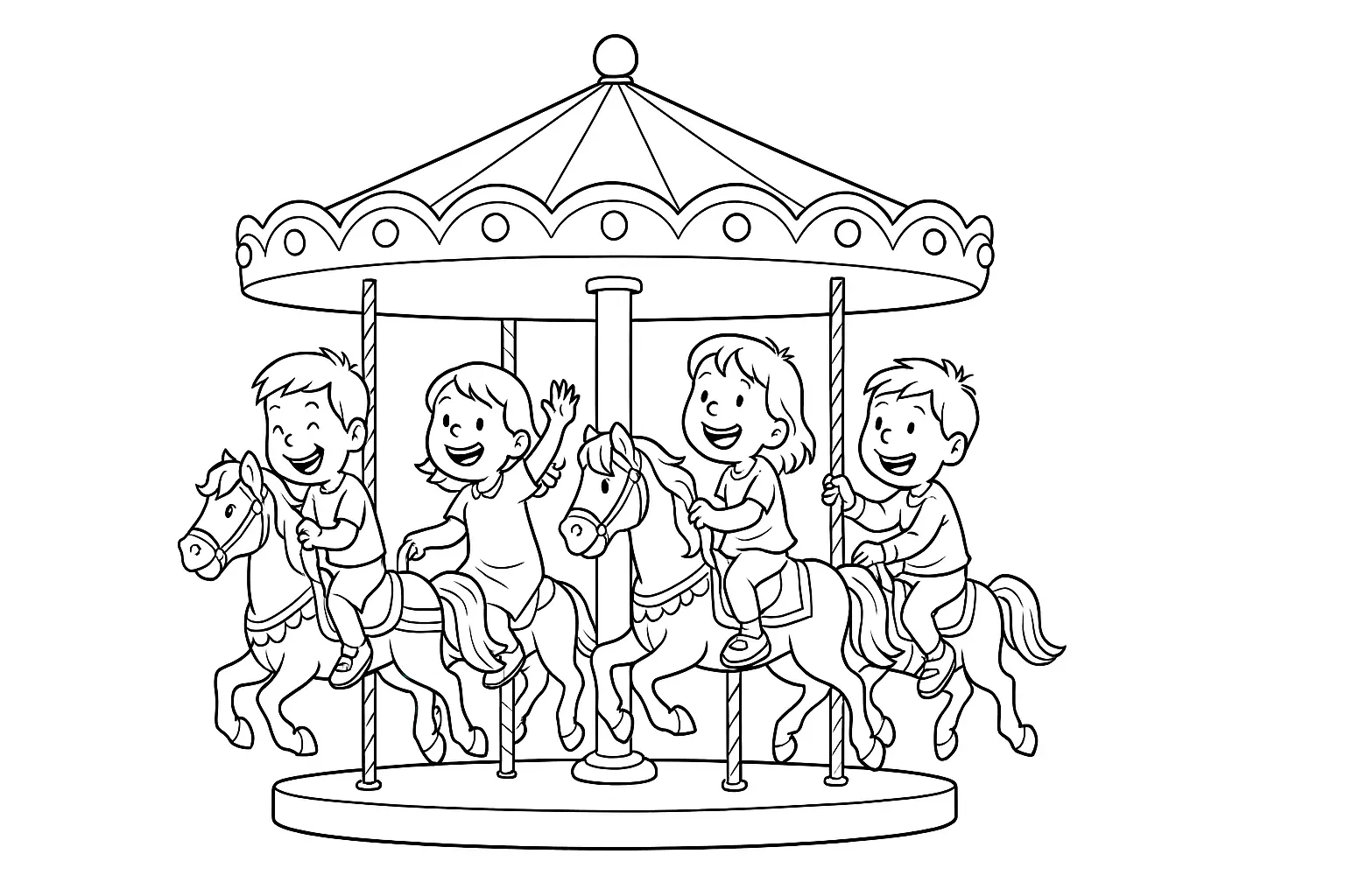 Kids on a Carousel – Free Coloring Page (Download Now)