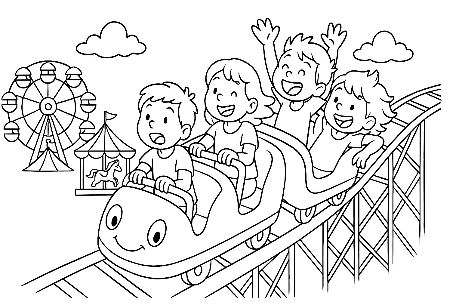 Kids on a Roller Coaster – Free Coloring Page to Print