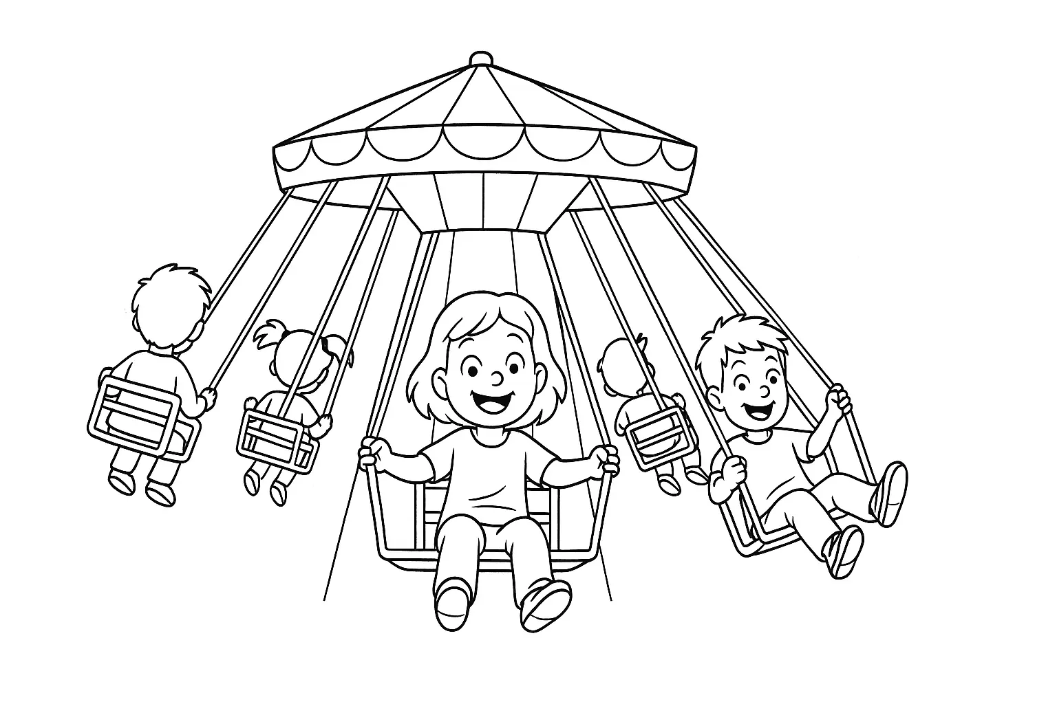 Kids on a Swing Ride – Free Coloring Page