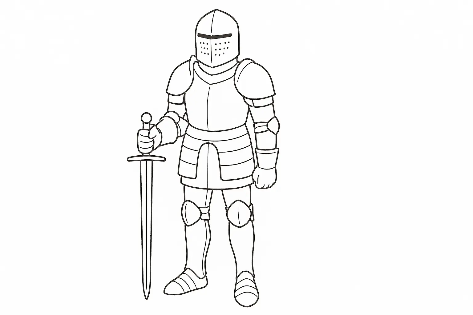 Knight Coloring Page – Armor with Sword and Shield Free