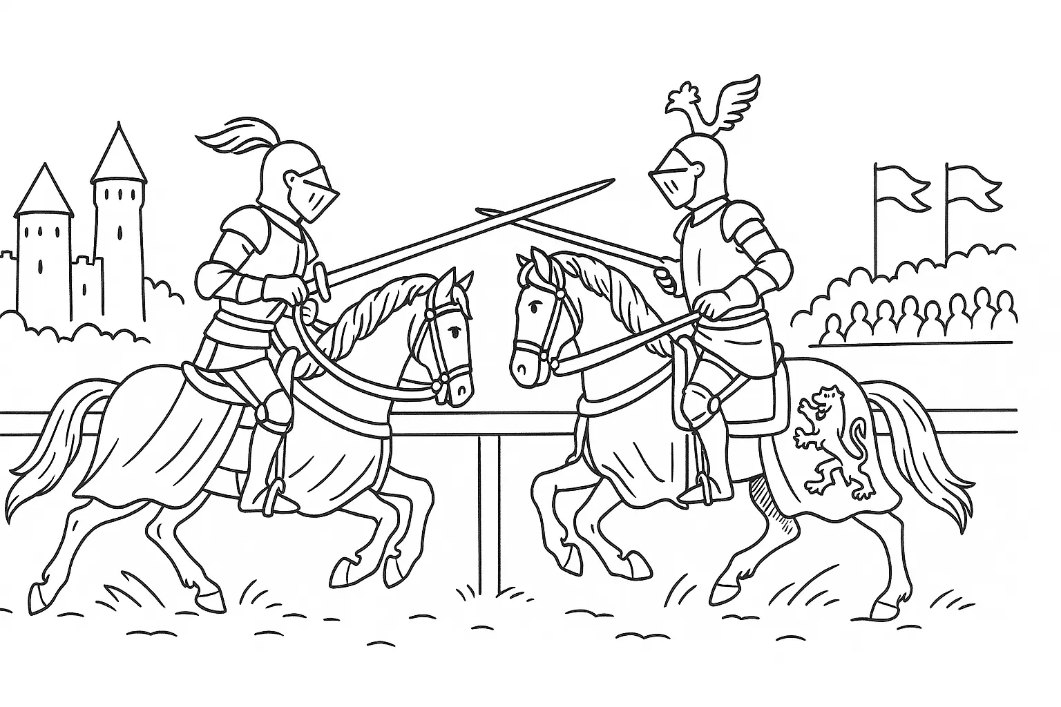 Knights Jousting – Free A4 PDF Coloring Page