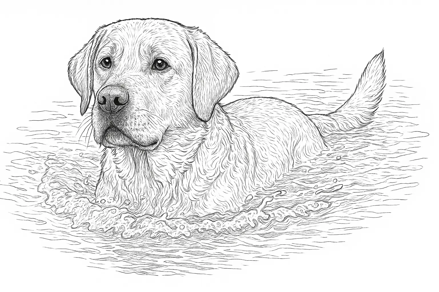 Labrador Retriever Coloring Page – Swimming in Water