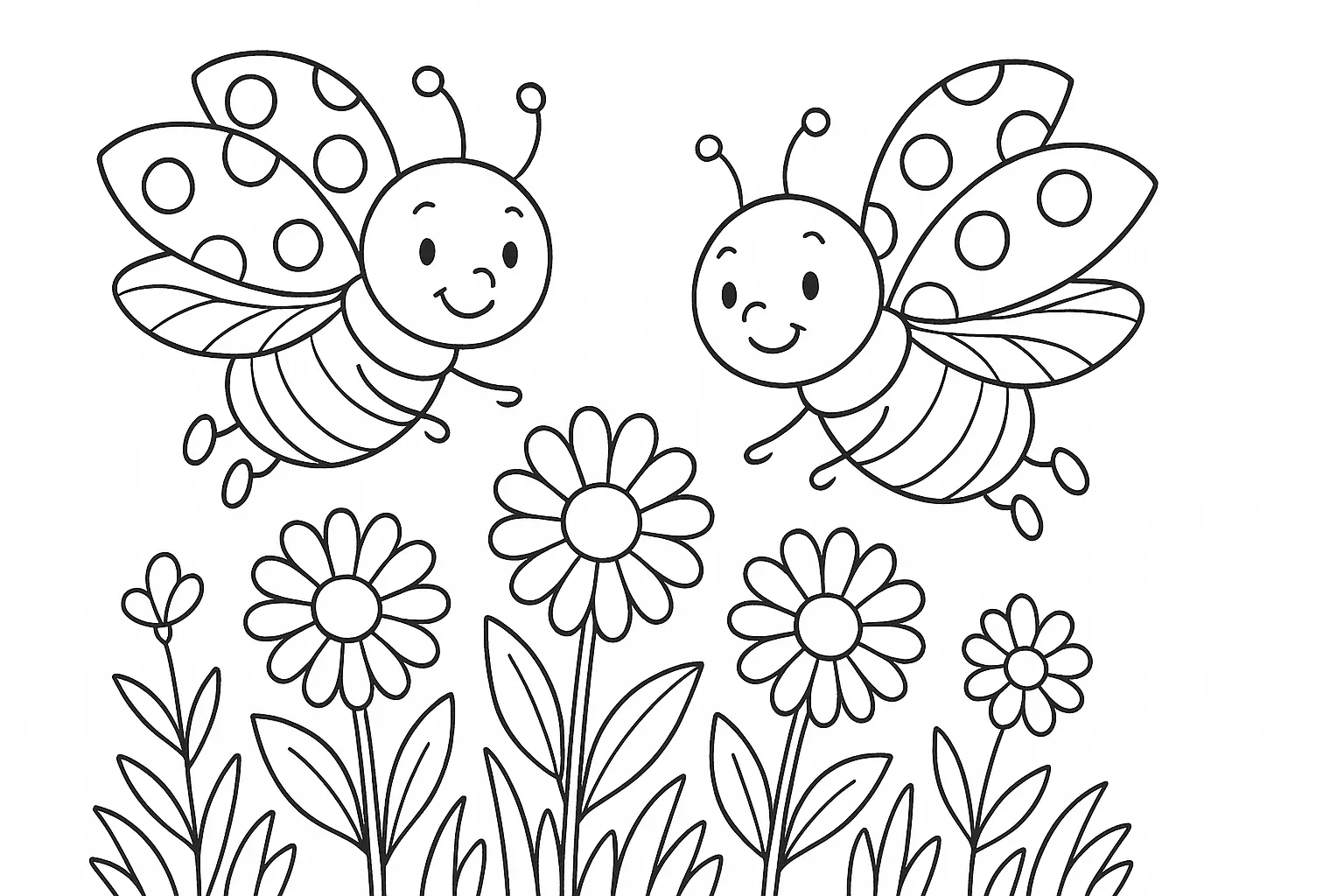 Ladybug with Flowers – Free Coloring Page Download