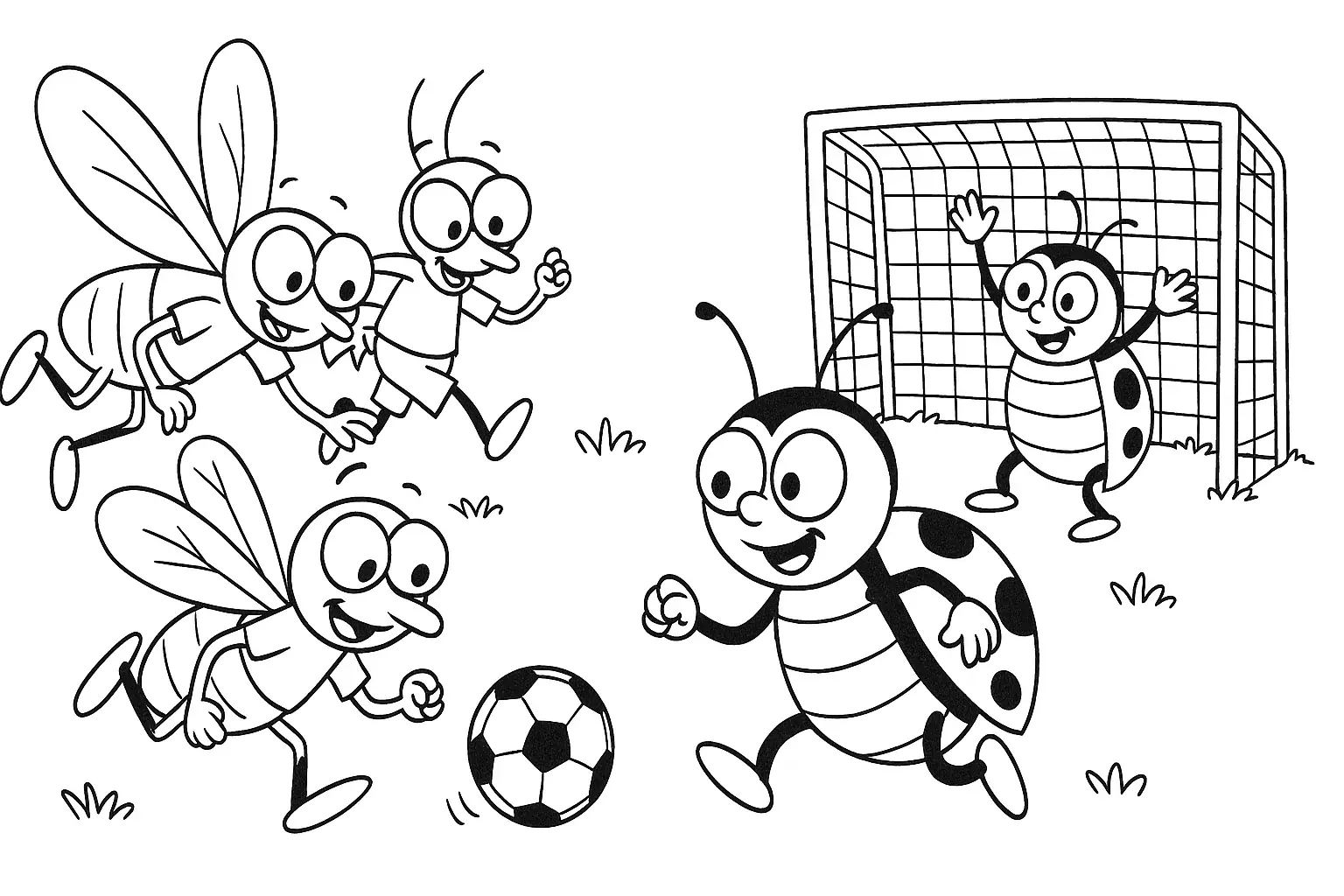 Ladybugs Playing Soccer – Coloring Page for Kids