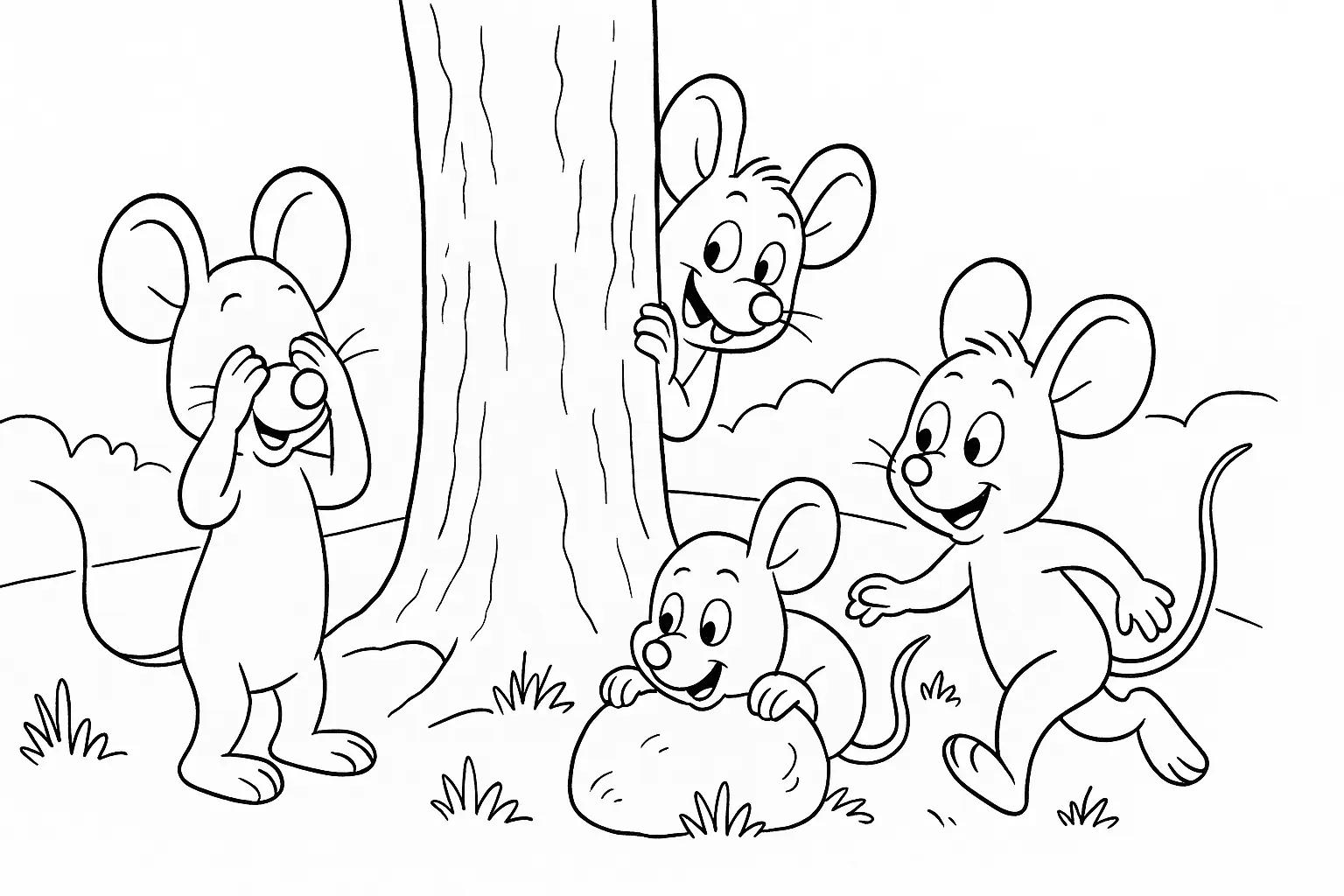Mice Playing Hide-and-Seek – Free Coloring Page