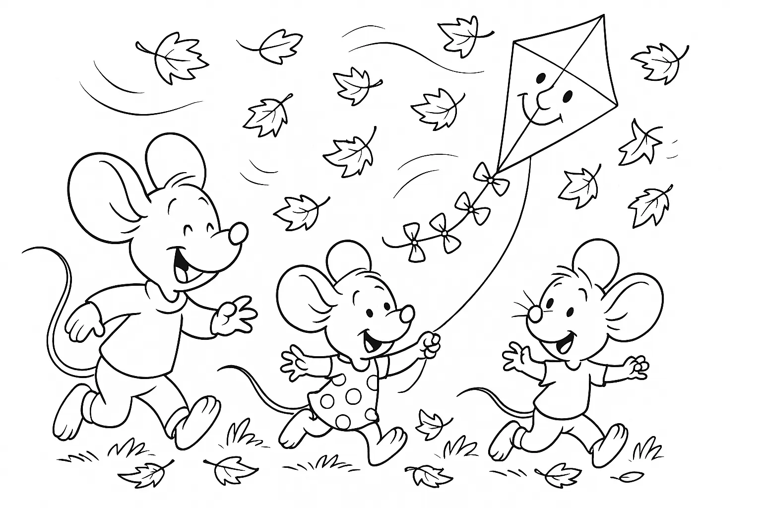 Mice Playing with Kites – Coloring Page to Print Now
