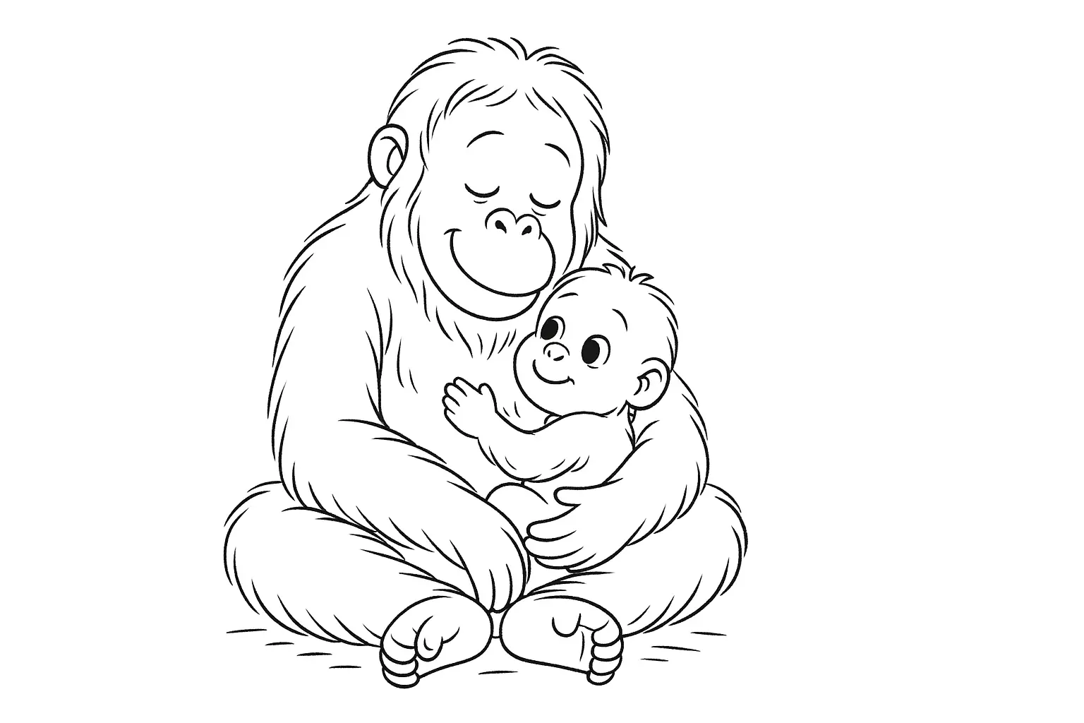 Mother Monkey with Baby – Loving Coloring Page
