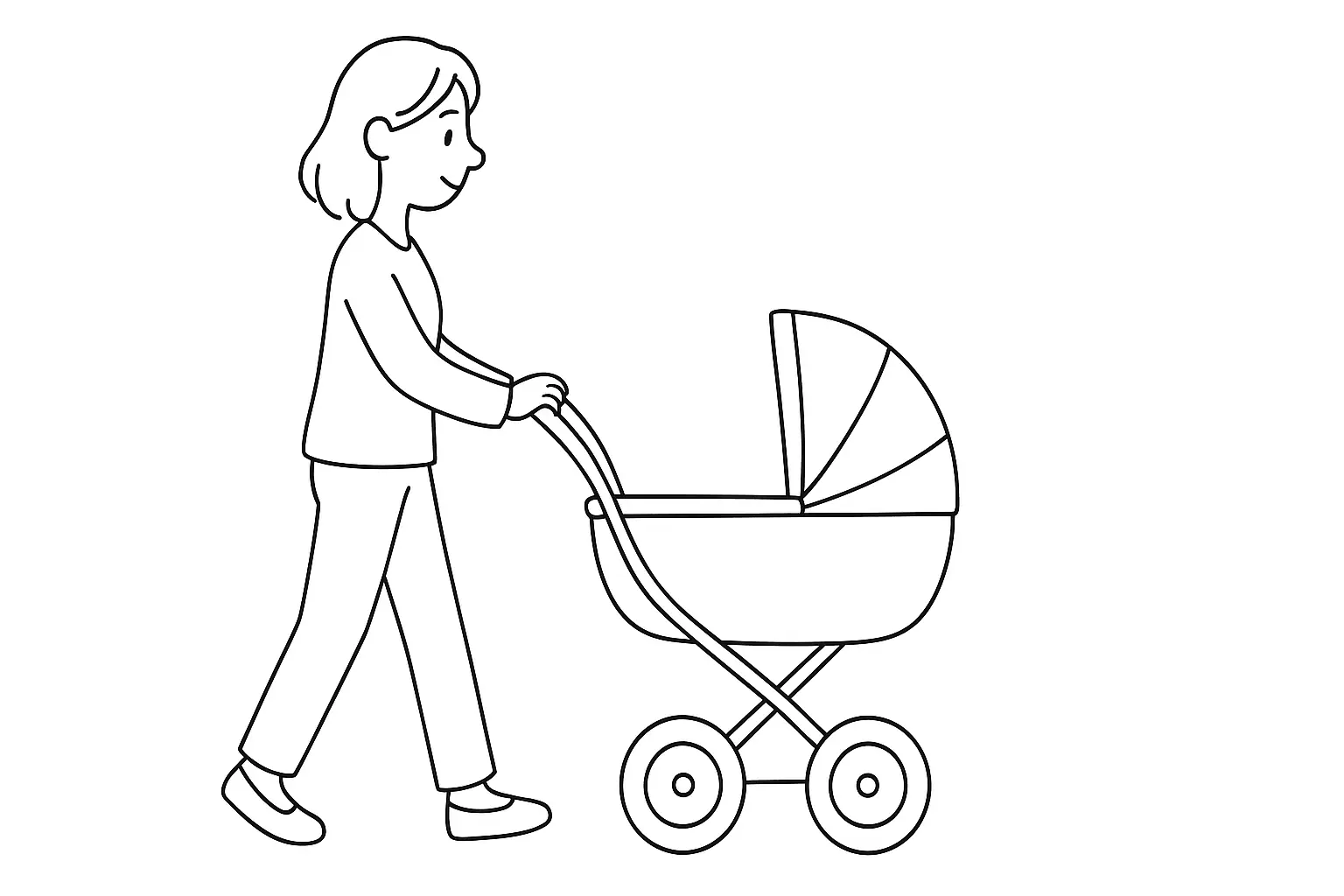 Mother With Stroller Coloring Page – Simple Template