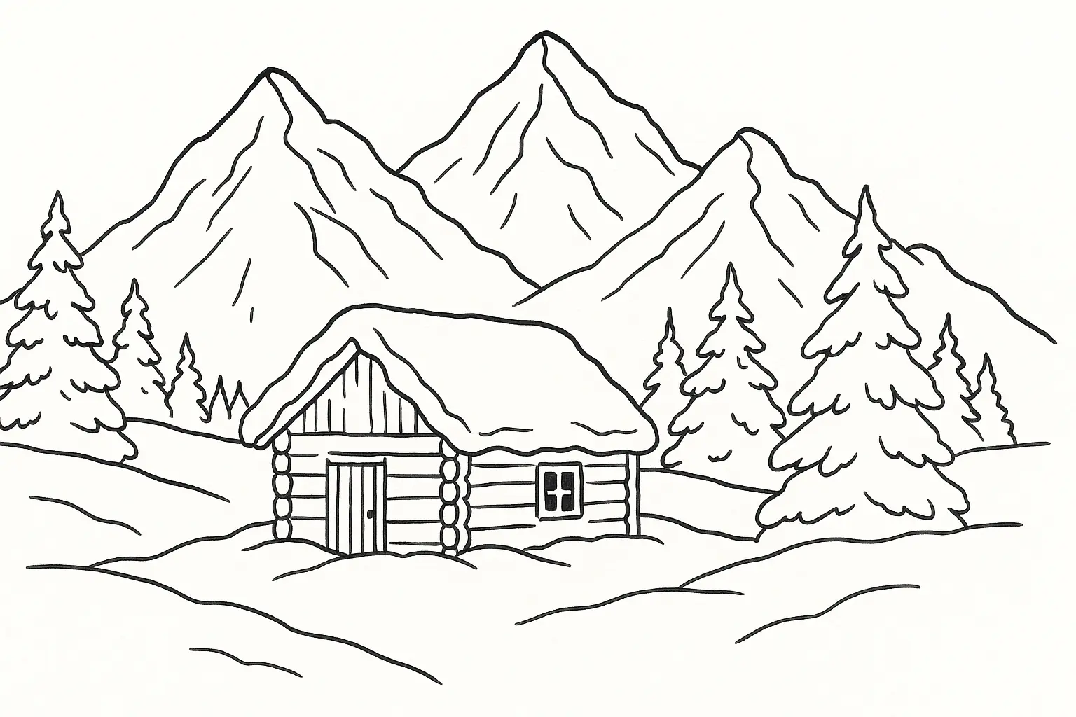 Mountain Cabin Coloring Page – Free PDF to Print