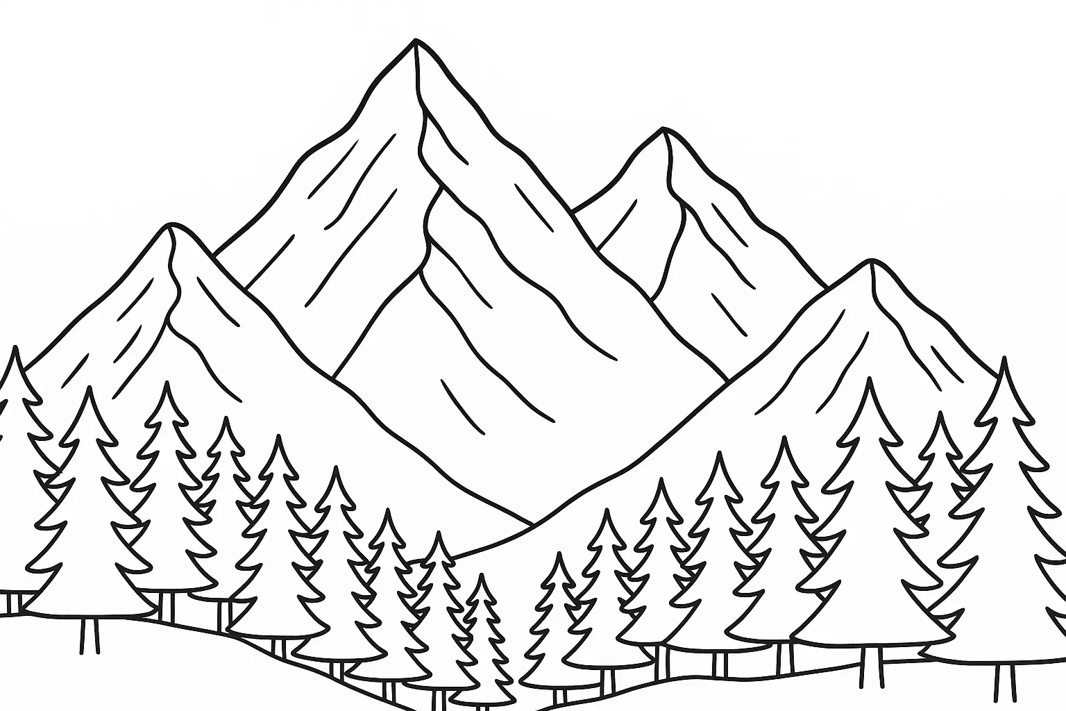 Mountains with Firs Coloring Page – Free Printable Template