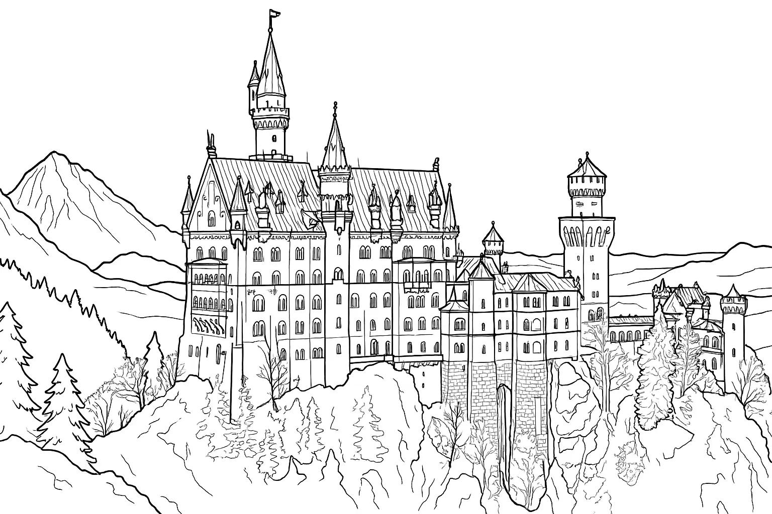 Neuschwanstein Castle Coloring Page – Free PDF Template