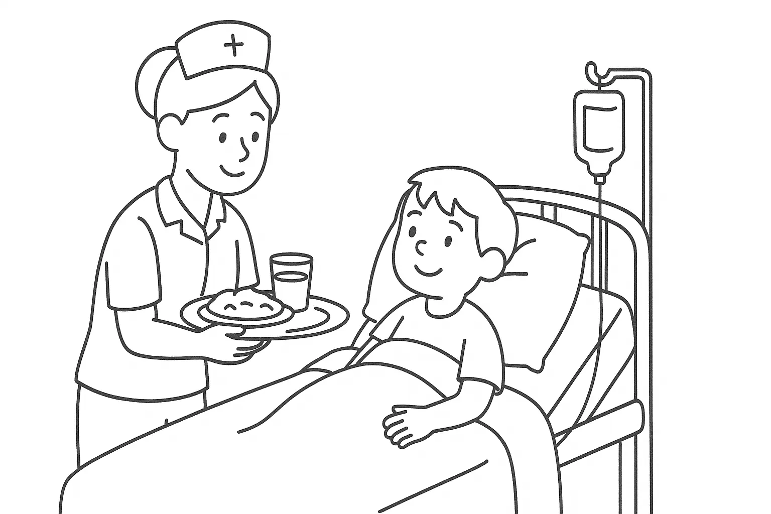 Nurse Bringing Food to Sick Child