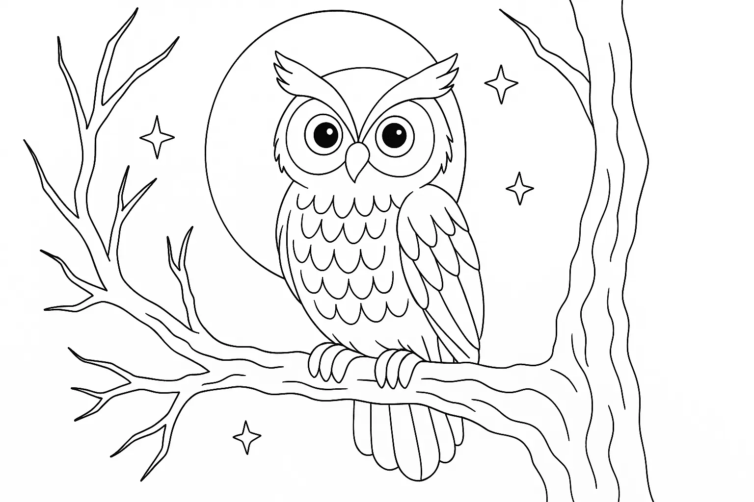 Owl on Branch in Moonlight