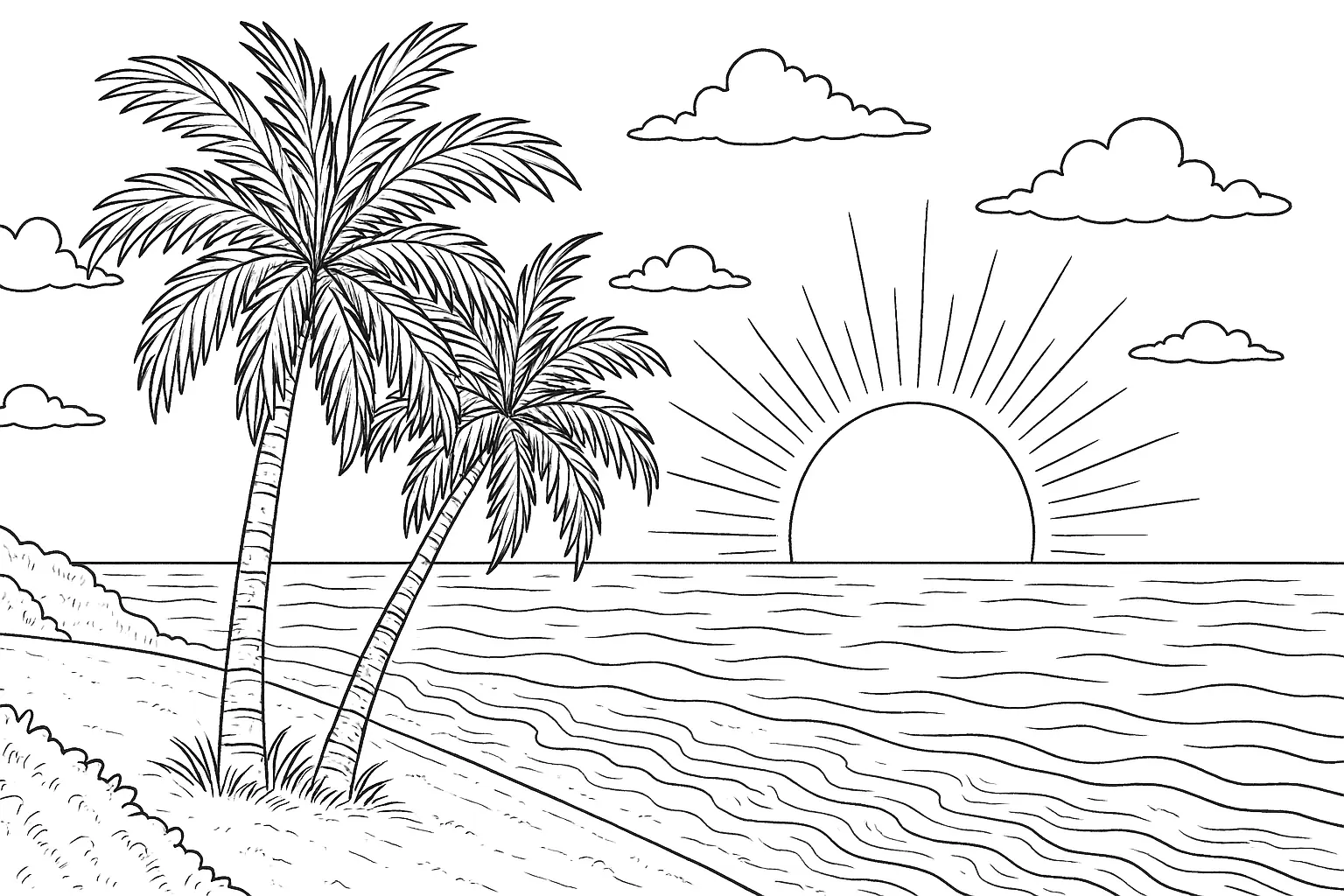 Palm Tree Coloring Page – Summer Beach Printable