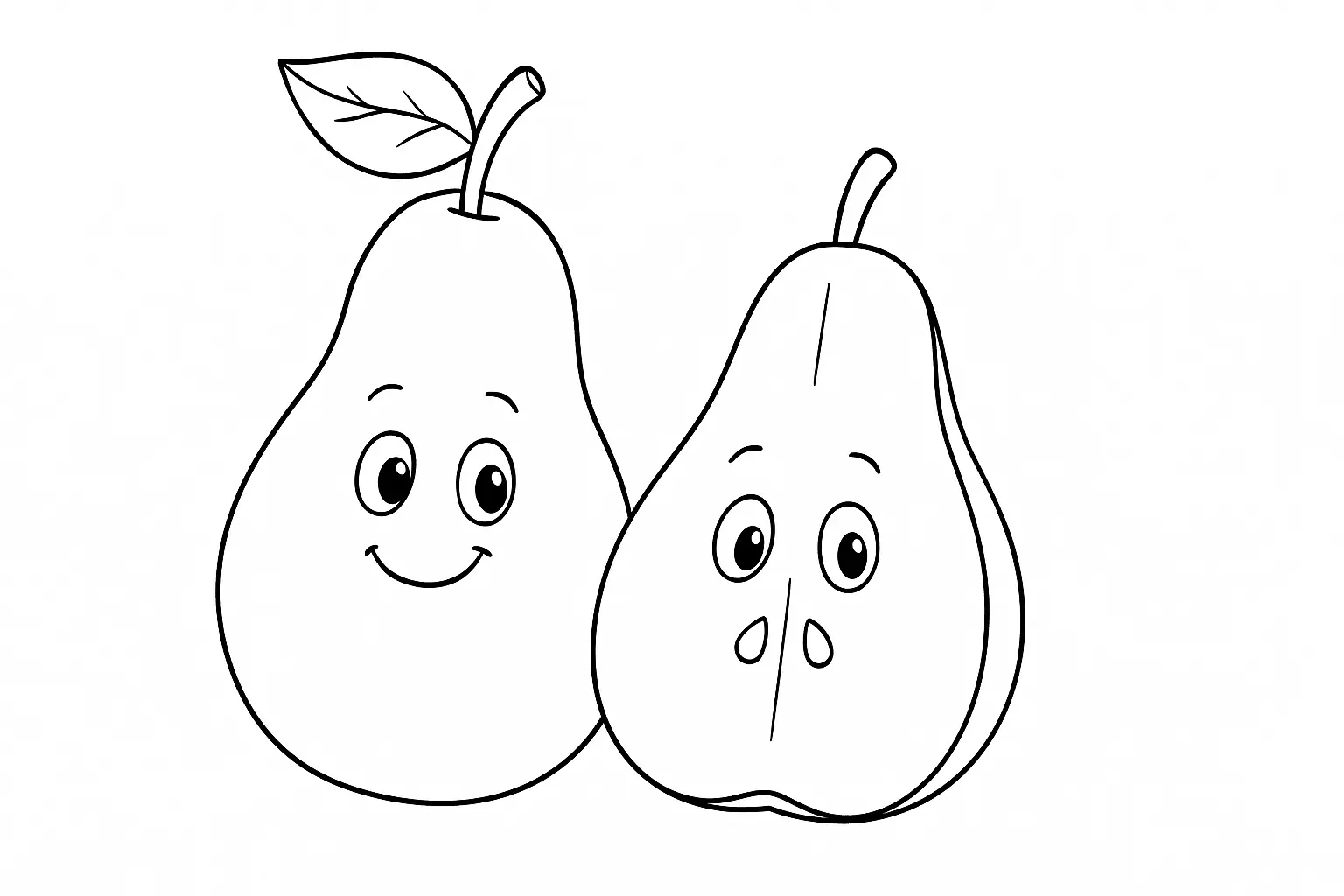 Pear Coloring Page with Fruit Slice – PDF Download