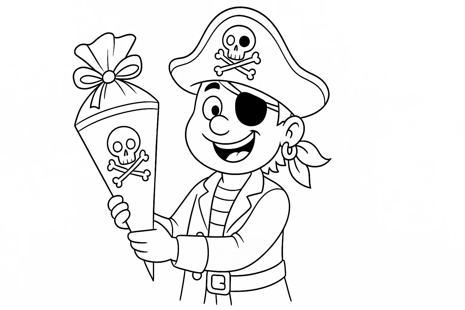 Pirate with School Cone – Coloring Page to Color