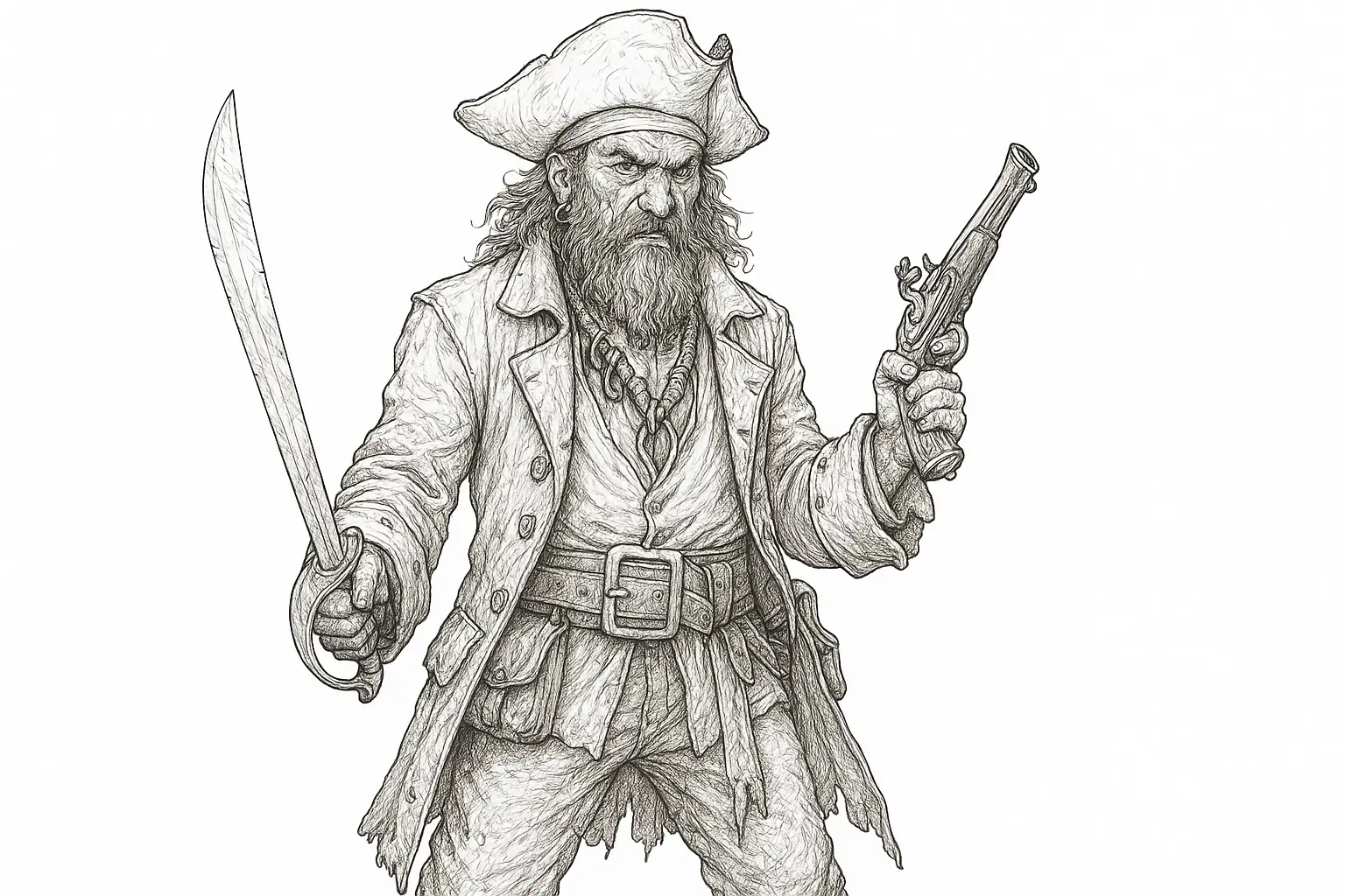 Pirate with Sword and Pistol – Coloring Page