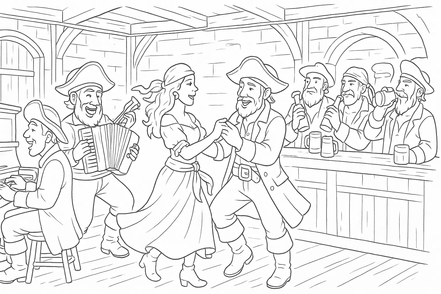 Pirates in the Tavern – Free Coloring Page