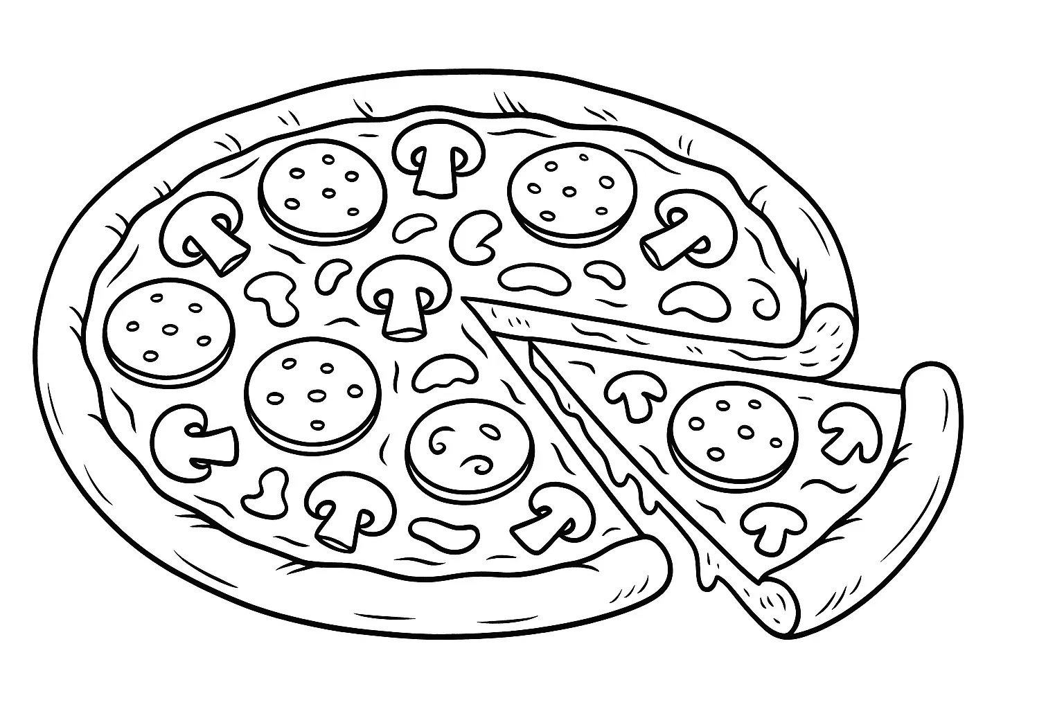 Pizza with Salami, Mushrooms, and Cheese