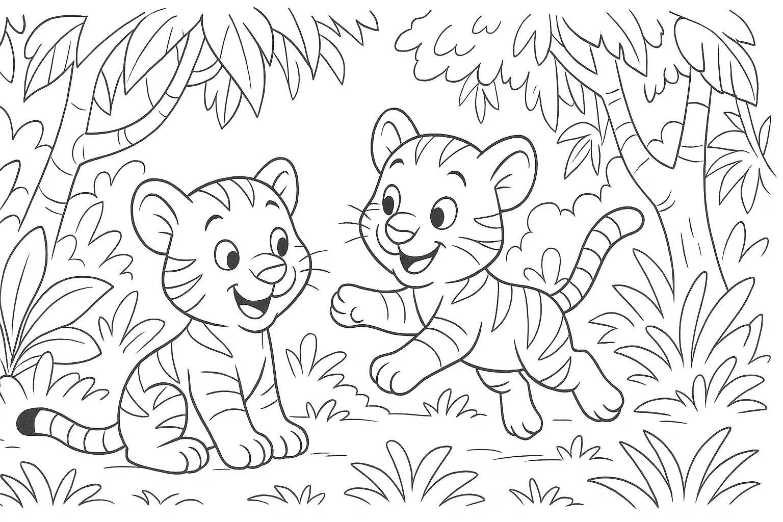 Playful Tiger Cubs – Cheerful Jungle Coloring Page