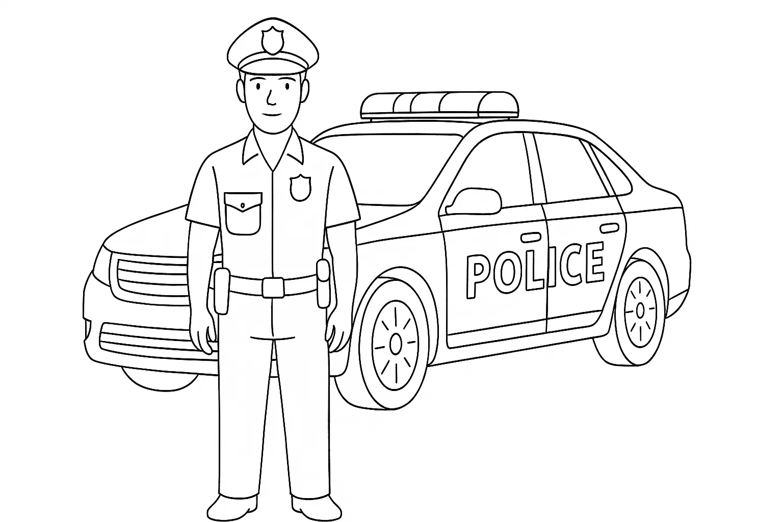 Police Officer in Front of Patrol Car for Kids